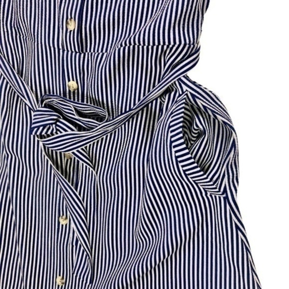 Monteau Striped Button Front Midi Shirt Dress Women S Navy White Office Chic New - Picture 4 of 12